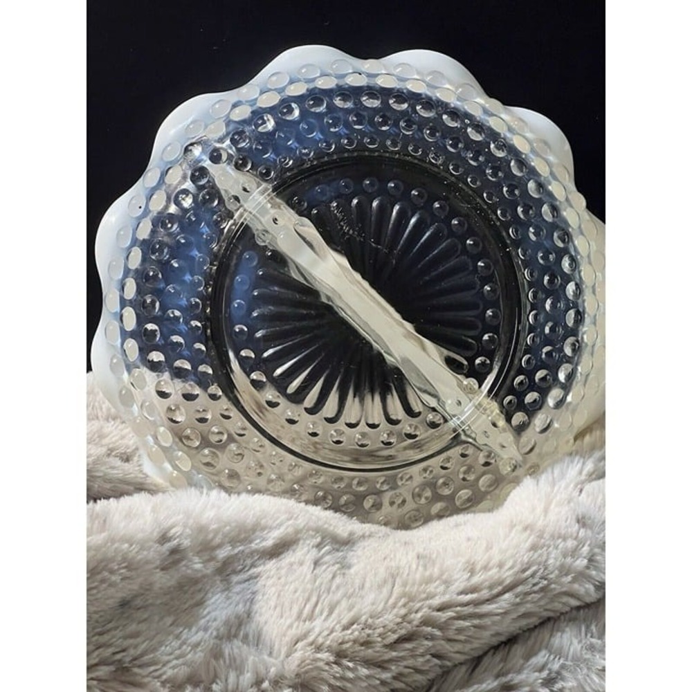 Hobnail Divided Dish Fenton Clear Glass Opalescent Ruffle Edge Vtg (905)